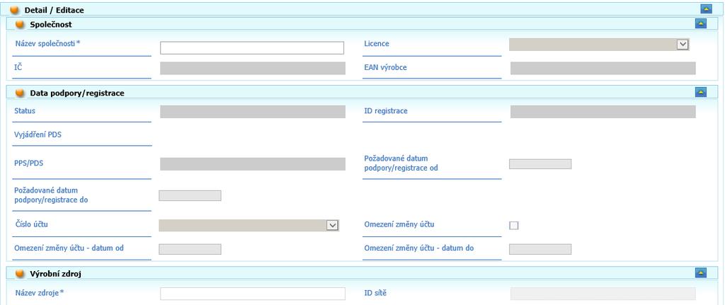 6.2 Aktualizace nároku na podporu/registrace zdroje Údaje přístupné k editaci má výrobce možno změnit pomocí tlačítka Editovat a tuto změnu potvrdit stisknutím tlačítka Uložit, po podepsání a