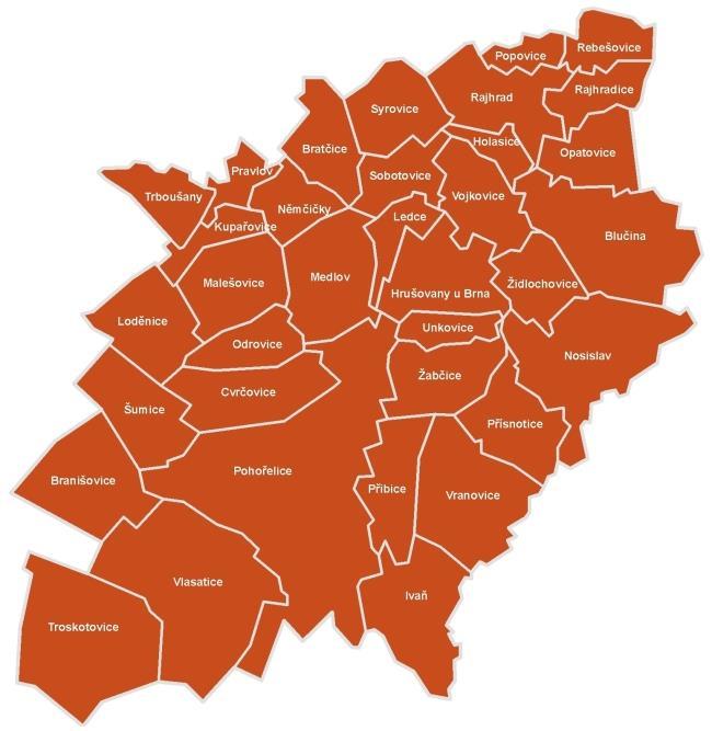 1.3. Územní působnost Kraj: Jihomoravský Okres: Brno-venkov SO ORP: Ivančice (4), Pohořelice (12), Šlapanice (1), Židlochovice (18) Rozloha: 325,2 km 2 Počet obyvatel: 43 383 (k 31. 12.