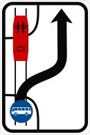 IP 23c - Sjíždění vozidel veřejné hromadné dopravy osob z tramvajového pásu Značka vyznačuje místo sjezdu zejména autobusů veřejné hromadné dopravy osob z tramvajového pásu.