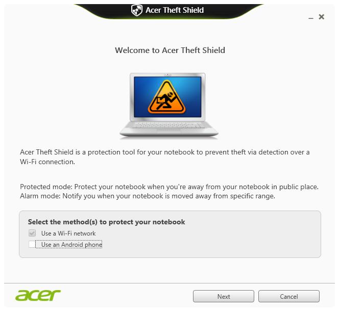 Acer Theft Shield - 43 Acer Theft Shield Poznámka Tato funkce je k dispozici pouze u některých modelů.