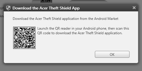 44 - Acer Theft Shield Pokud vyberete možnost Použít telefon se systémem Android, zobrazí se kód QR (Quick Reference), který můžete pomocí svého telefonu načíst.