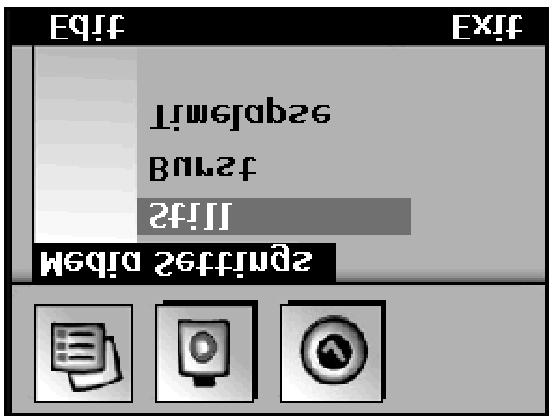 K dispozici jsou dvě možnosti: Full (1344 1008 pixelů) nebo 1/4 (640 480 pixelů). 1. V režimu Záznam snímků stiskněte tlačítko MENU (Nabídky). Zobrazí se nabídky režimu Záznam snímků. 2.