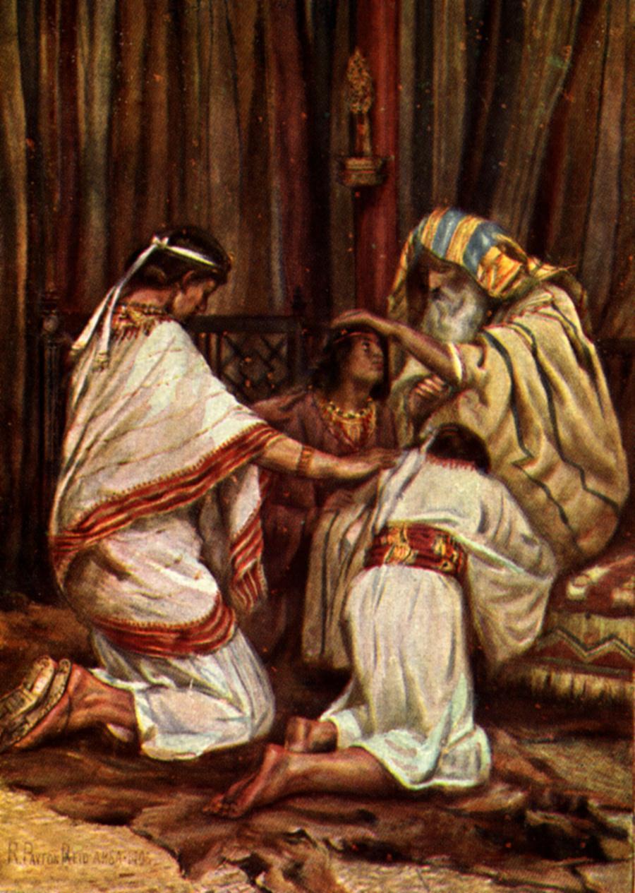 7) PŘIJETÍ ZA SYNY Jákob vyslovuje důležitou věc nejsou to moji vnuci, ale synové, takže mají každý nárok na kus země, stejně jako jeho ostatní synové. Josef tedy dostává dvojnásobek, než ostatní.