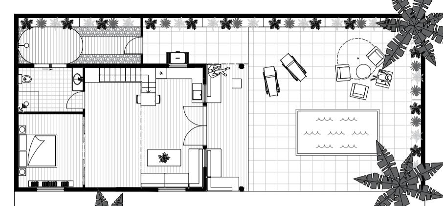 Dispozice FAMILY HOUSE bungalovů FAMILY HOUSE PREMIUM přízemí FAMILY HOUSE PREMIUM: Přízemí: obývací pokoj + KK