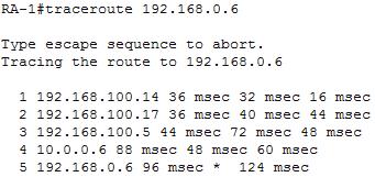 Obr. 5.6: Výpis programu traceroute pro OSPF (vlevo) a RIP (vpravo). Obr. 5.7: Část OSPF (nahoře) a RIP (dole) směrovací tabulky RA-1 pro cílovou síť. 5.3 Analýza protokolu RIP Protokol RIP má výhodu ve své jednoduchosti, proto tedy je vhodný pro menší sítě.