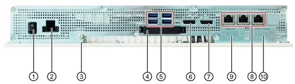 SIMATIC IPC 477E - Rozhraní 1 2 3 4 5 Vypínač 24 V DC napájení Připojení ochranného vodiče Slot pro externí CFast kartu 4 x USB port
