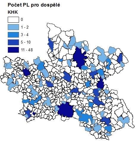 Počet praktikujících lékařů pro dospělé v jednotlivých