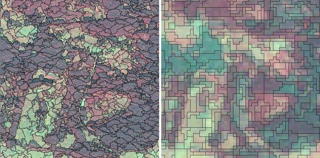 Tab. 3: Hodnoty parametrů použité při multiměřítkové segmentaci snímku SPOT a Landsat SPOT Landsat parametr hodnota hodnota váhy spektrálních pásem 1, 1, 1, 1 1, 1, 1, 1, 1, 1 měřítkový parametr 30