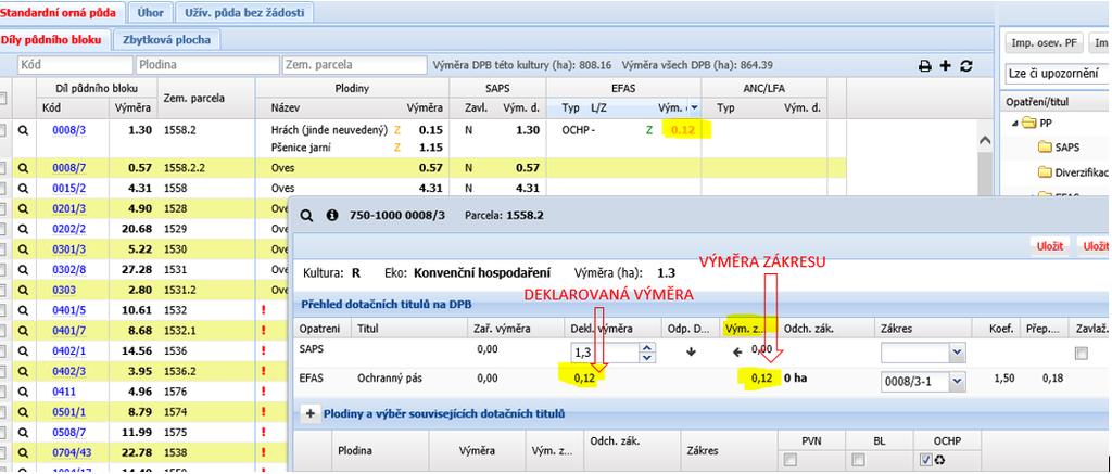 Aplikace LPIS - Zákresy POZOR u prvku EFA U ochranného pásu bude i nadále vyžadován