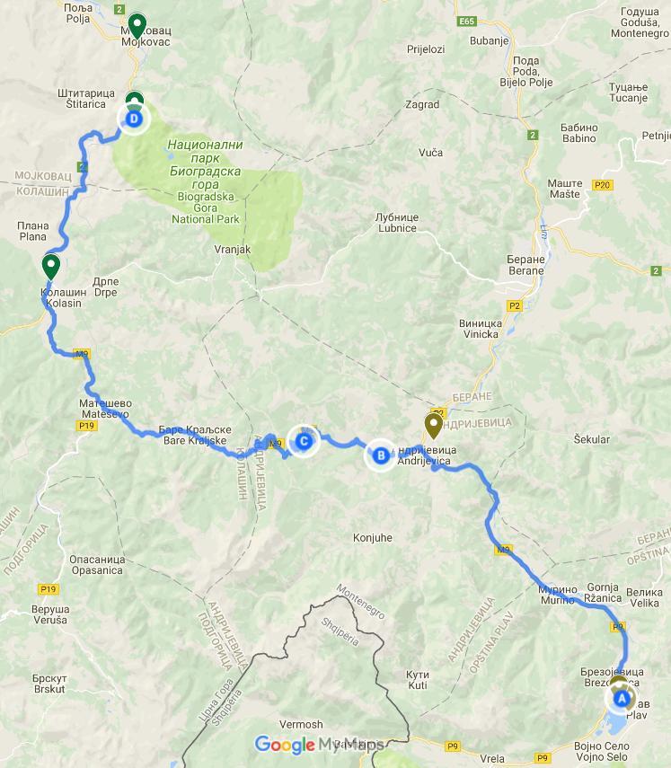 St 5.6 přejezd: Plav -Kolašin - kemp Biogradska Gora 90km/2hod Info: Přejezd z řeky Lina na horní úsek Tary.