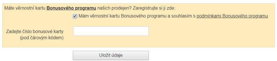 Na této stránce naleznete také pro vás důležité okno -,,Přihlášení do Bonusového programu, kde se nejdříve jednoduše zaregistrujete a poté přiřadíte vaši Bonusovou kartu, anebo pokud jste již