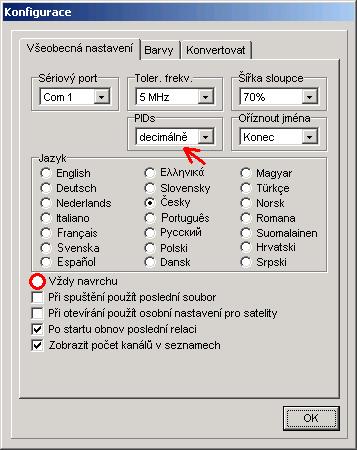 Pokud zvolíte volbu "vždy navrchu" v konfig. menu, SetEditODS bude vždy v popředí vašeho počítače.