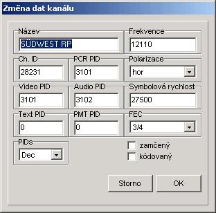 Pomocí Zobrazit můžete změnit prohlížecí režim SetEditODS. Je možno zvolit, zda mají být zobrazeny TV nebo radio kanály či obojí.