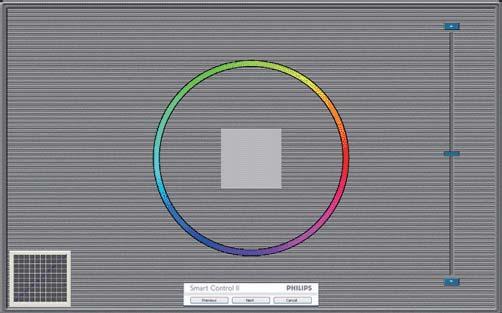 3. Optimalizace obrazu Calibration Screen (Obrazovka kalibrace) první barvy: ECO Tlačítko Previous (Předchozí) je deaktivováno až na