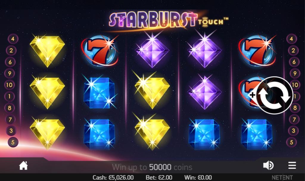 Díky jejich charakteristickým rozdílným tvarům a pestrým barvám mohou hráči snadno vyhodnotit výsledek každého roztočení. Starburst Touch je vskutku unikátní zábavou pro hráče všech úrovní.