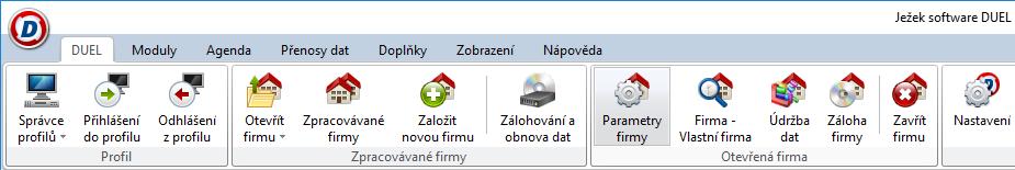 5. Doplnění a kontrola parametrů a údržba dat v daňové evidenci DUEL První činností v nové firmě s převedenými daty je naplnění a upřesnění parametrů.