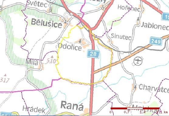 Mapa s vyznačeným katastrálním územím Odolice C.II.9. Hmotný majetek Realizací stavby nebude dotčen žádný soukromý majetek. C.II.10.