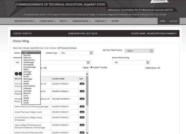 Fig. 3.7 Screen of Available Choices Fig.