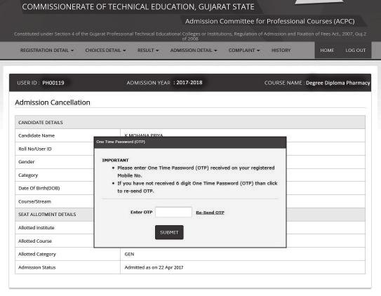 of allotted seat 18 OTP