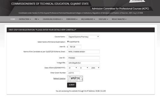 Fig. 3.2 Screen of New Registration Window 2. To register as a new candidate click the Click Here For New Registration button.
