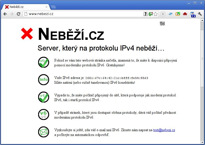 Neběží.cz osobní příspěvek ke světovému spuštění IPv6 v roce 2012 jedna z přibližně dese.