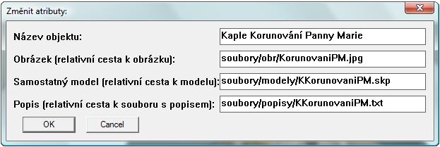 Zásuvný modul TIS Nástroj Nastavení použit standardní dialog inputbox nastavení názvu objektu, přiřazení obrázku, samostatného modelu a popisu obrázek, model a