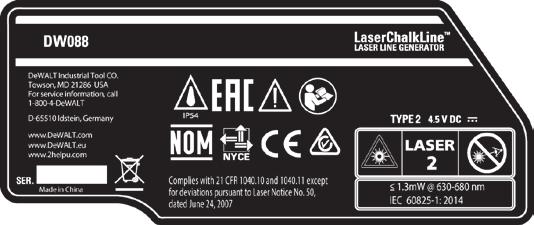VAROVÁNÍ! VAROVÁNÍ: LASER NEROZEBÍREJTE. Uvnitř se nenachází žádné opravitelné části. Demontáž laseru způsobí zrušení všech záruk vztahujících se na tento výrobek. Výrobek žádným způsobem neupravujte.