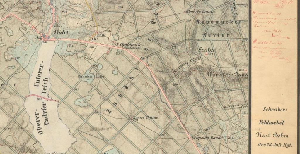 Obr. 14: Gangloffův náhon zachycený na III. vojenském mapování. https://www.