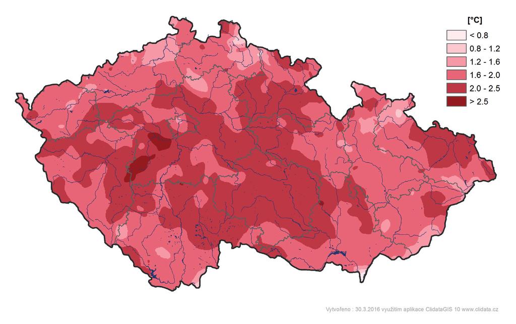 Odchylka průměrné roční teploty vzduchu v roce 15 od normálu 1961 199. Koncem měsíce se teplota vrátila k normálu a do 6. února klesala na roční minimum ( 4,5 C a 3,4 C pod N).