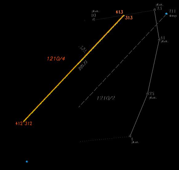 VÝMĚROU NEBO PODÍLEM 4. Vypočteme výšku v změnového obdélníka z rozdílů ploch a délky přibližné linie v 1 = DP 1 / s 212-213 = 6739 / 322.2 = 20,92 m 5. Provedeme druhé přiblížení určíme body č.