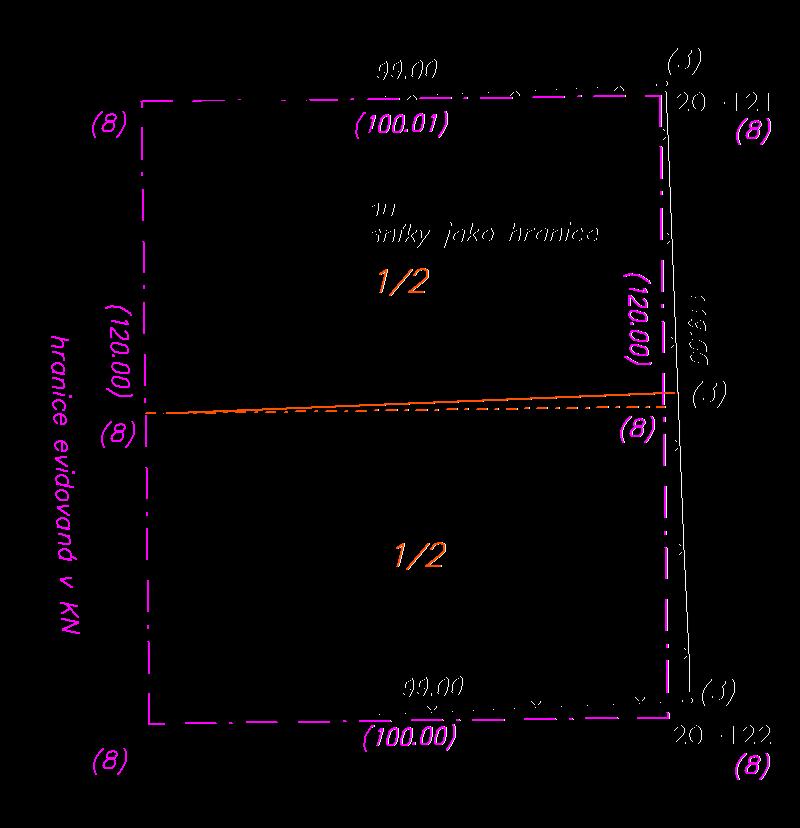 PROBLEMATIKA DVOJÍCH SOUŘADNIC V KN Souřadnice lomových bodů hranice v KN jsou evidovány s k.kv. 8, což je nejhorší možná přesnost v KN mxy = 1,00 m = souřadnice obrazu.