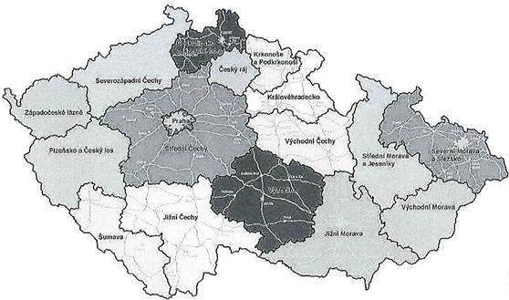 Obrázek 1 Turistické regiony České republiky.