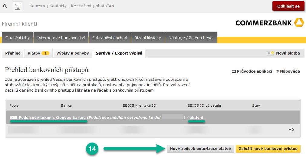 V tuto chvíli ještě uvidíte status Vašeho profilu takto: Podpisový token s čipovou kartou... - aktivní.