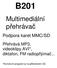 B201. Multimediální přehrávač. Podpora karet MMC/SD. Přehrává MP3, videoklipy AVI*, diktafon, FM radiopřijímač...